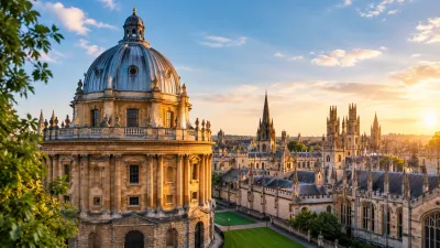 Historic Oxford university buildings at sunset for the Rhodes Scholarship guide